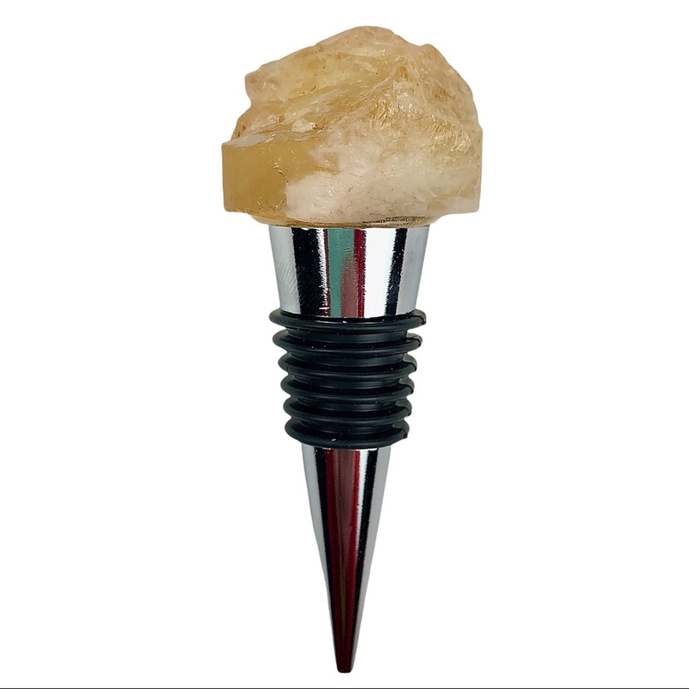 Citrine stone wine topper crystal quartz silver bottle stopper rough cut gift